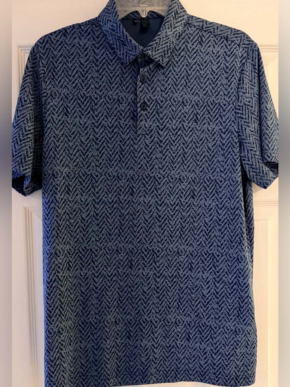 Adidas Navy Blue w/ Black Wave Print Men’s M Short Sleeve Polo Shirt Shirt